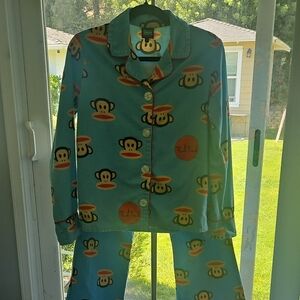True Vintage Paul Frank SKYBLUE Monkey Print WOMEN GIRLS Pajama Set SZ SMALL XS